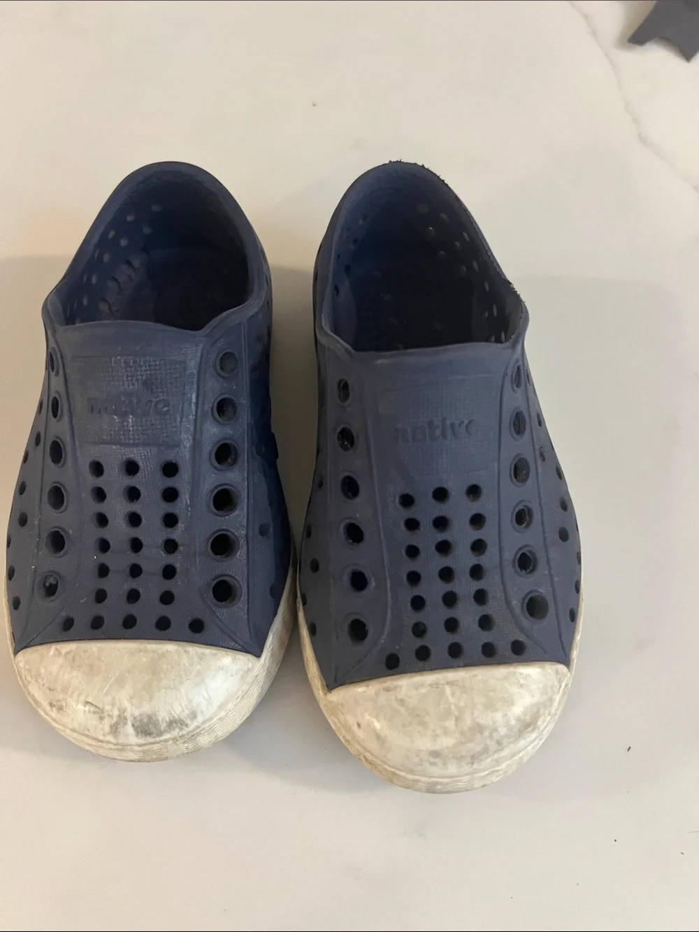 Native Kids Slip-On Water Shoes in Navy Blue with White Toe